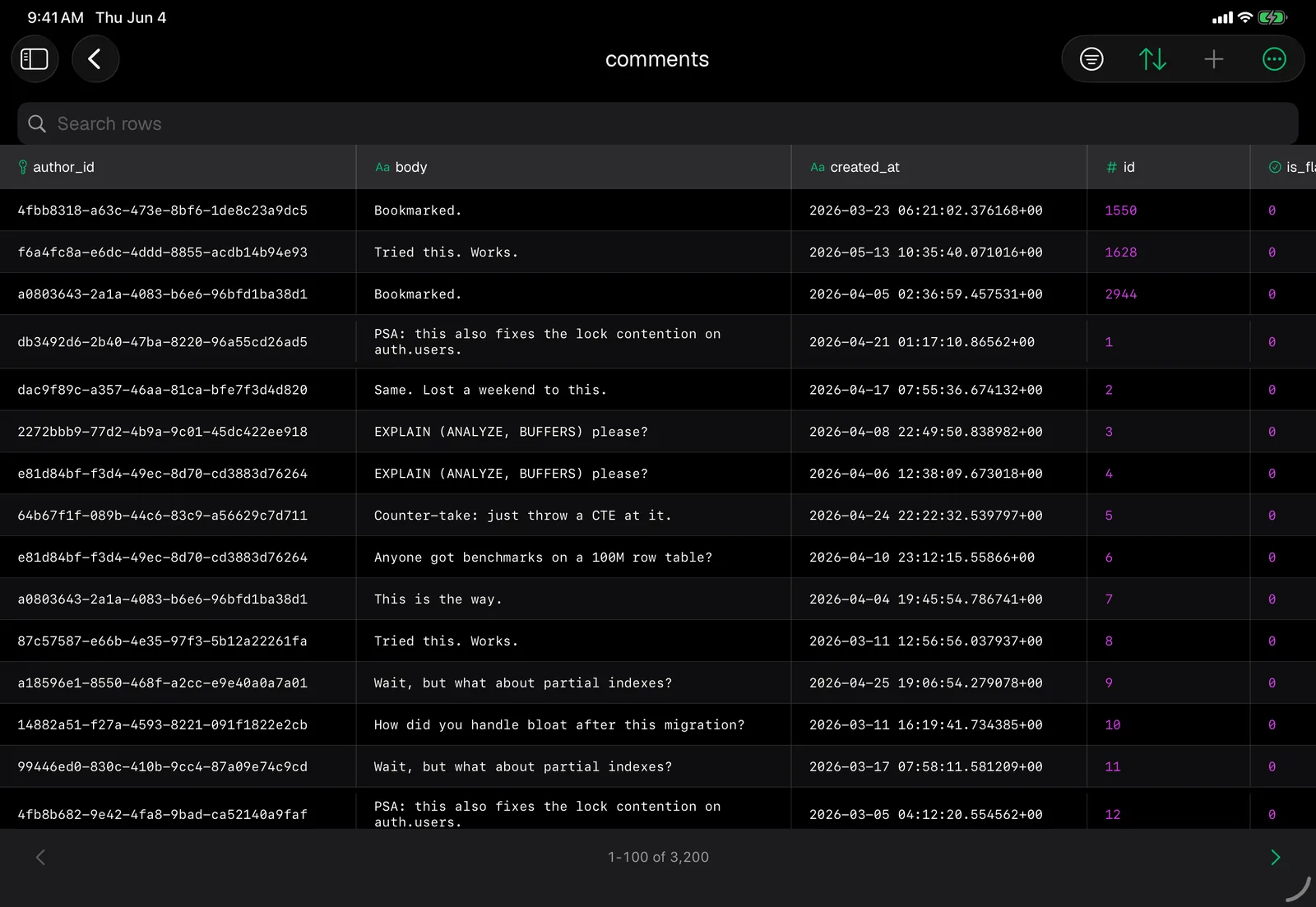 Supanator table editor screen